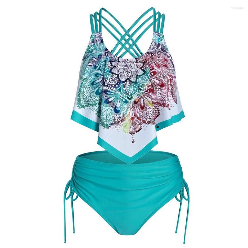 

Women' Swimwear Women Bikinis Print Boh Padded Flounce Crisscross Push-Up Overlay Swimwears Swimming Suit, Purple