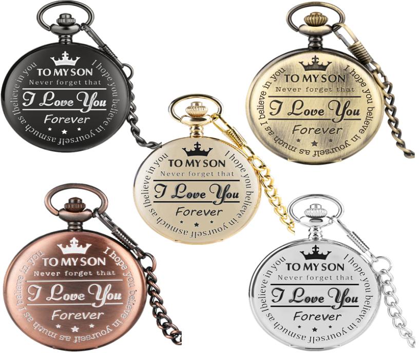 

Retro black big dial roma mens students to my son I love you forever chains nacklace pocket watch fashion dress gift clock4338445, Brown