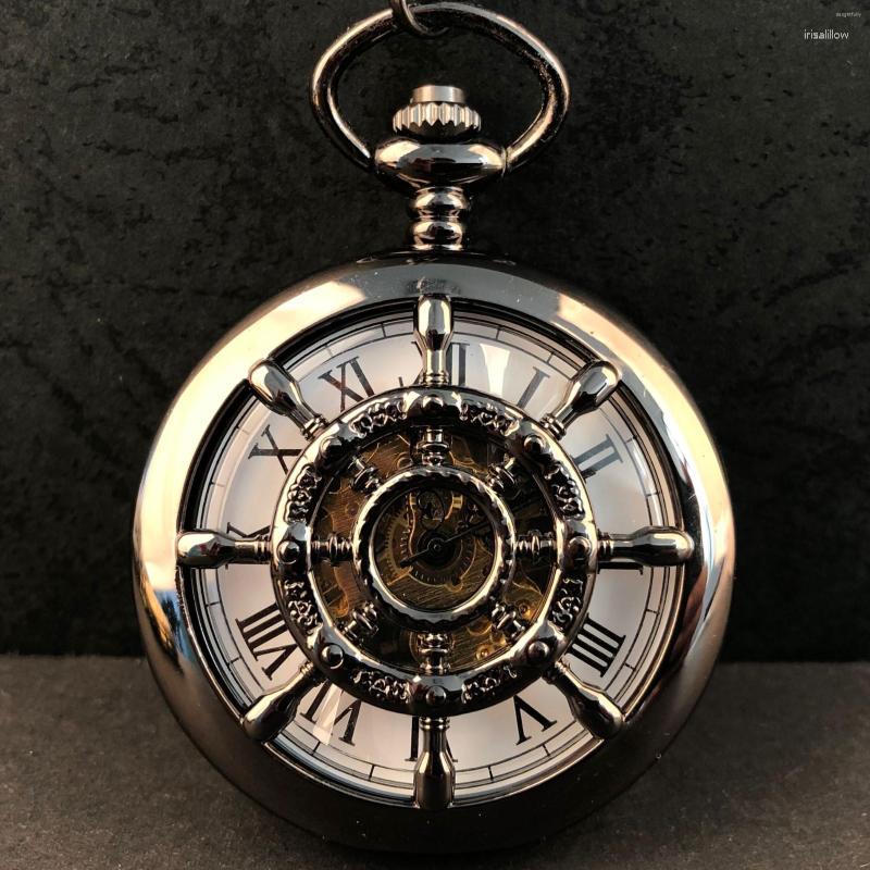 

Pocket Watches Classic Personality Ship Steering Wheel Watch Steampunk Vintage Pendant Mens Pocket&Fob With Chain Gifts, Picture shown