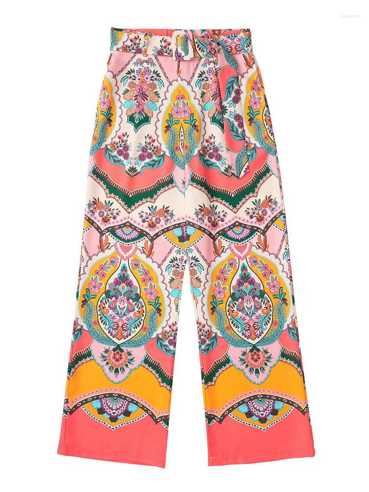 

Women' Pants Summer Vintage 2023 Beach Style Printed Loose Leg High Waist Trousers Fashion Street With Belts, Print