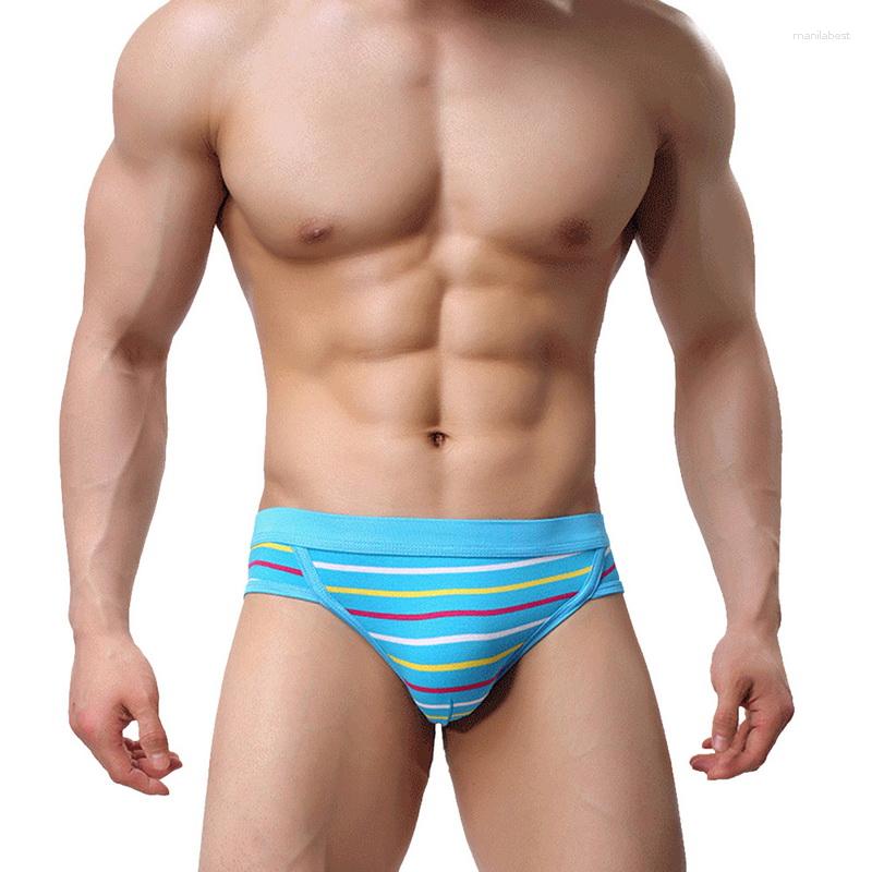 

Underpants LAAMEI 1PC Striped Underwear Men Briefs Fabrics Tide Panties Breathble U Convex Pouch Comfortable, Black