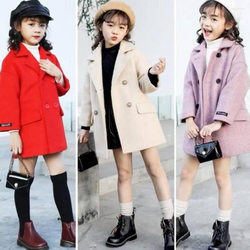 

Jackets Fashion Kids Girl Woolen Coat Autumn Winter Baby Clothes 3 Colors Girls Outerwear Children Clothing 3T-12, 2as picture