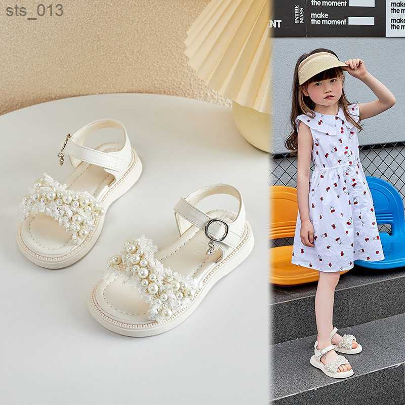 

Princess Pearal Decoration Summer Shoes Kid's Comfortable Sandals Sandy Beach Shoes Fashion Children S Size 21-36 L230518, Beige