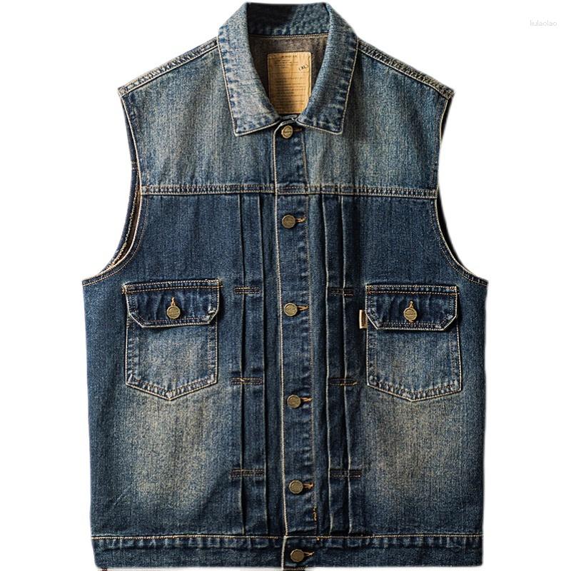 

Men's Vests Men's Denim Vest Washed Distressed Loose Fit Safari Style Sleeveless Jacket Vintage Male Gilet, Blue