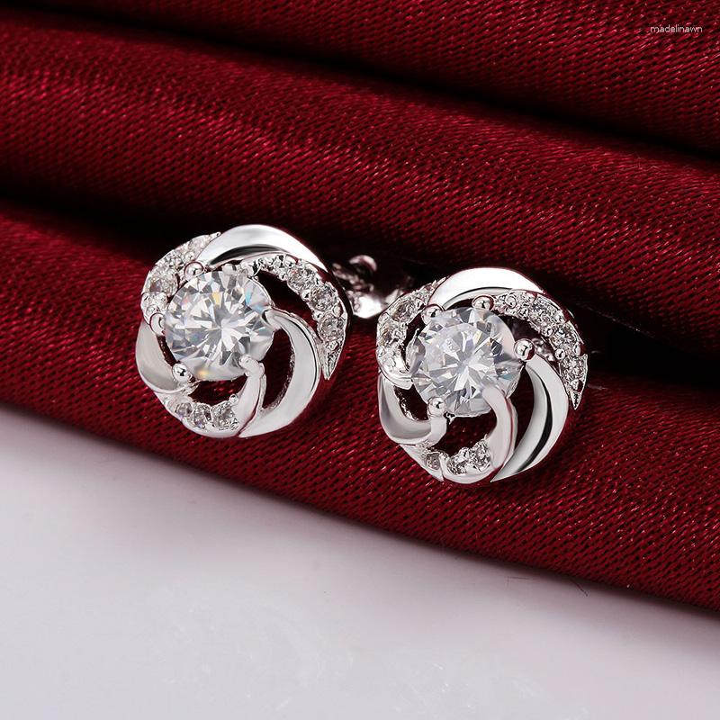 

Stud Earrings Garilina Flower With White Cubic Zirconia Silver Color Exquisite For Women Girls Wedding Fashion Jewelry