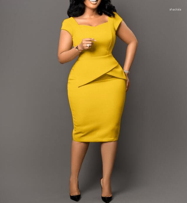 

Casual Dresses For Women 2023 Summer Short Sleeve Solid Hip Wrap Work Office Lady Elegant Formal Dress Female Vestidos Clothes