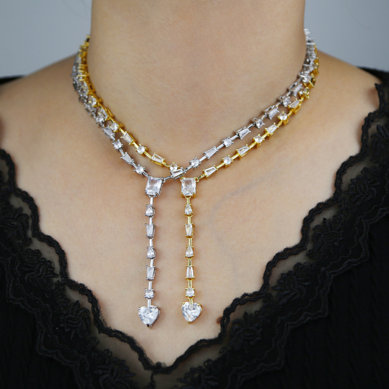 

Y shape wedding necklace paved 5A cubic zircon for women lady high quality jewelry gold silver color wholesale