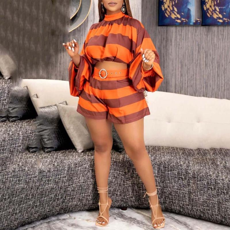 

Women's Tracksuits Women 2 Pieces Shorts Sets Striped Printed Blouse & Short Pants Fashion Elegant Ladies Outfits Clothes Two Matching, Color 2