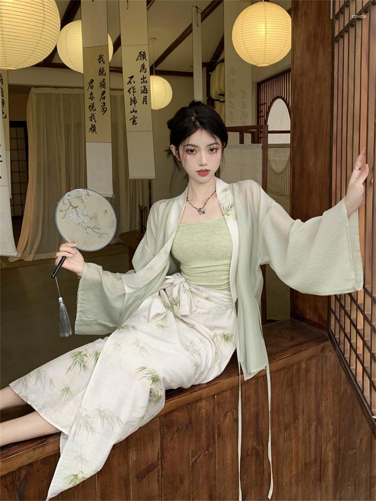 

Work Dresses Vintage Summer Sets For Women Chiese Style Fashion Cardigan Tube Top Midi Wrap Skirt Suits Elegant Ladies 2/3 Pieces, Only skirt