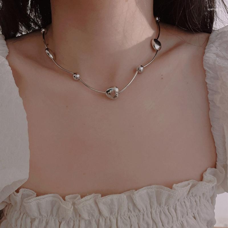 

Chains Simple Beaded Necklace/Bracelet Elegant Choker Temperament Collar Alloy Heart Ball Neck Chain Jewelry