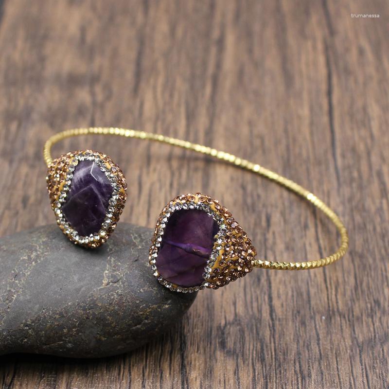 

Bangle GuaiGuai Jewelry Natural Purple Amethyst Cz Pave Gold Plated Bracelet Raym22