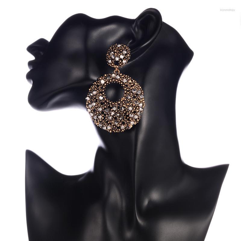 

Stud Earrings Round High Quality Original Design Vintage Metal Big Rhinestone Long For Women Friend Wholesale