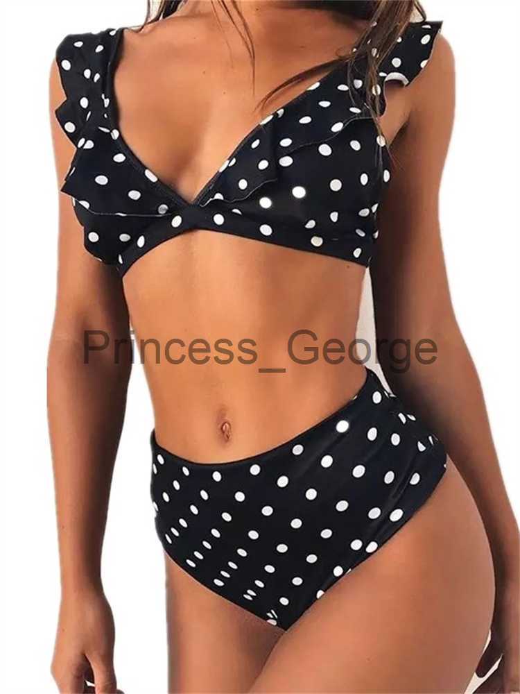 

Women' Plus Size Swimwear Bikini 2023 New Swimsuit Women High Waist Dot Sexy VNeck Ruffled Bikinis Set Swimwear Beach Wear Bathing Suit Female XL Summer x0621