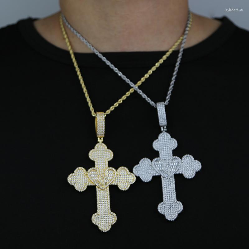 

Pendant Necklaces Trendy Broken Heart Tree Shaped Cross Necklace For Hip-hop Men Women Iced Out Shiny CZ Choker Punk Style Jewelry Gift