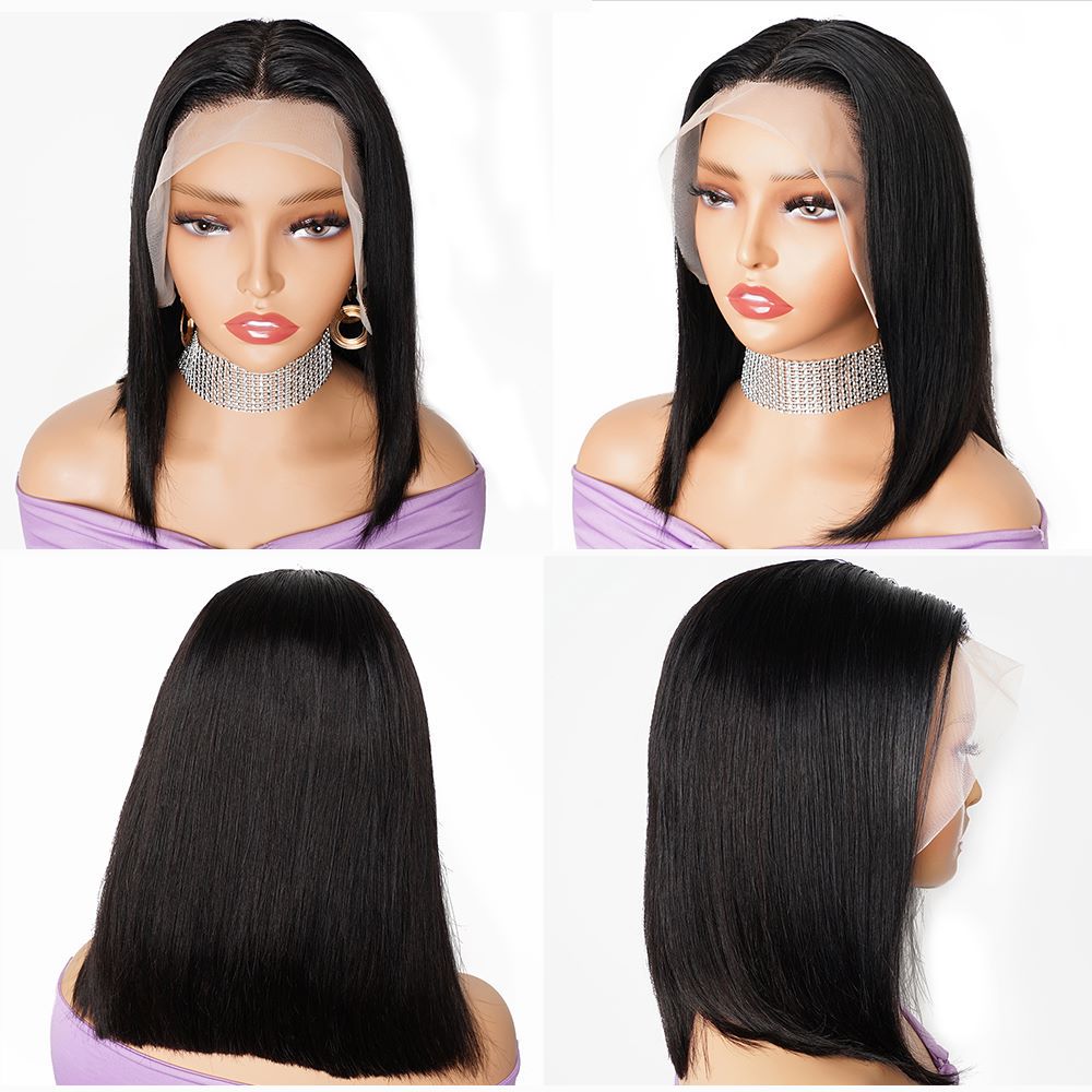 

Dress Up Fashion 13x4 Short Bob Lace Brazilian Straight Wig 150 Density Lace Human Hair Wigs for Black Women Pre Plucked Remy Lace Front Wigs, Natural color