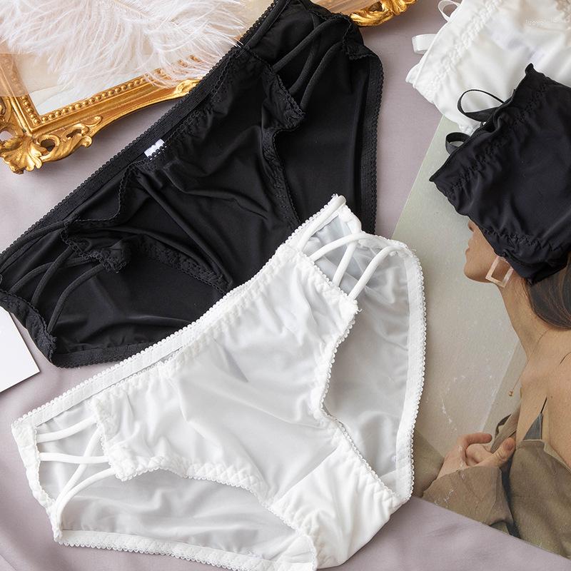 

Women's Panties For Women Summer Cute Ice Silk Low Waist Side Strap Fun Underwear Solid Color Transparent Sexy Comfortable Lingerie, Black