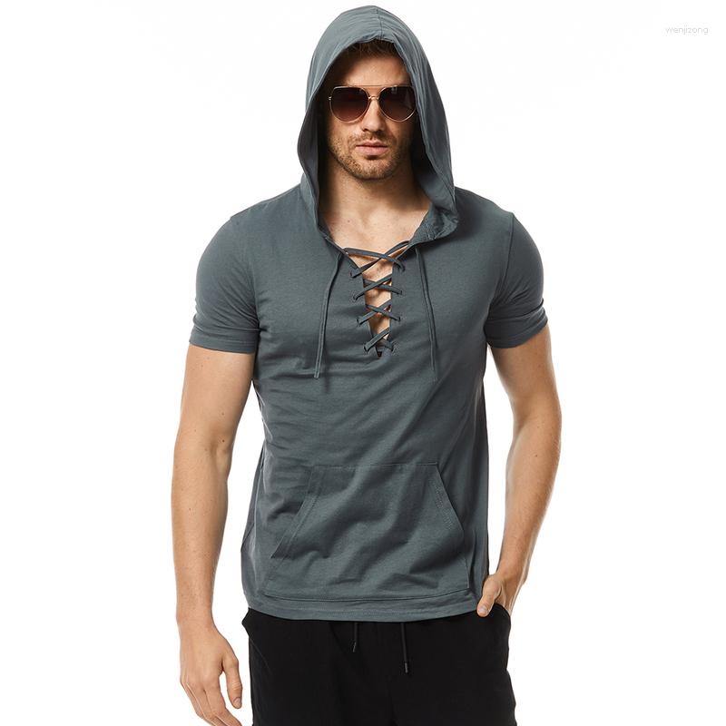 

Men' T Shirts Summer Hooded Casual Fashion Man Loose Thin Basic Short Sleeved Cotton T-shirt Men Streetwear Tees Hoodie, Black