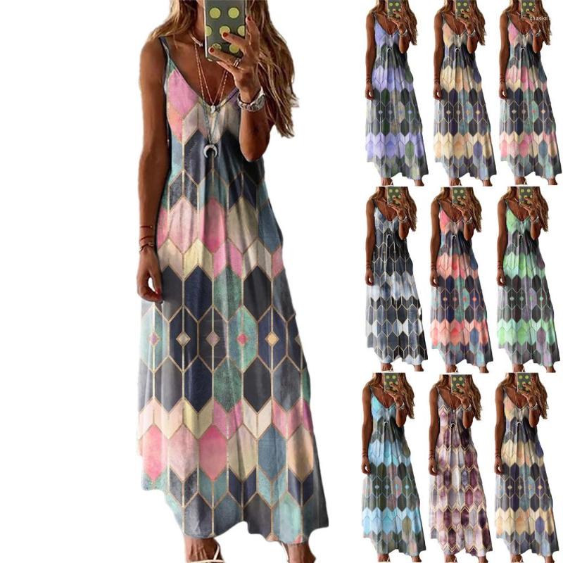 

Casual Dresses Women's Summer Fashion V-neck Sexy Print Halter Female Long Dress