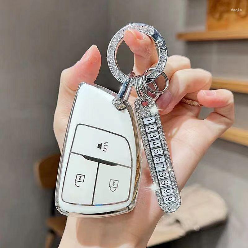 

Keychains Anti-lost Car Keychain Phone Number Card Keyring For Men Women Exquisite Rhinestone Key Chain Pendant Accessories Gifts