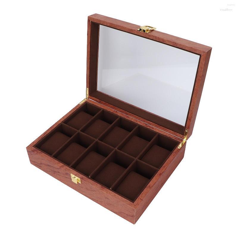 

Watch Boxes 10 Slots Dislpay Box Soft Pillow Organizer Storage Case With Glass Lid
