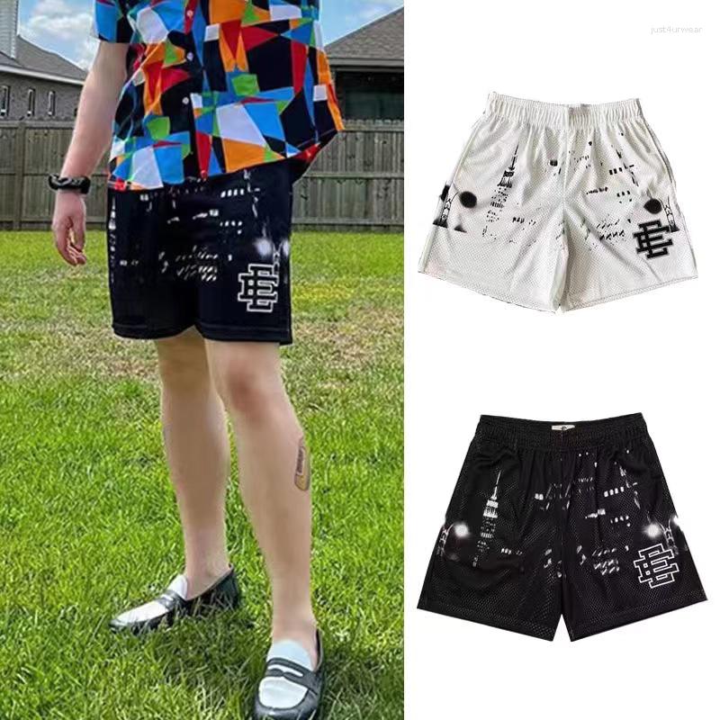 

EE Basic Short NEW YORK CITY SKYLINE men's casual shorts fitness sports pants summer gym workout mesh shorts, Pink bw