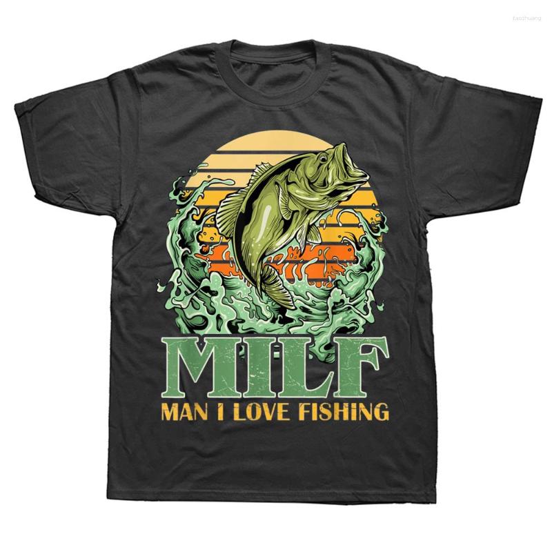

Men's T Shirts MILF Man I Love Fishing Funny Sayings Gift For Fishermen Summer Cotton Streetwear Short Sleeve T-shirt Mens Clothing, White
