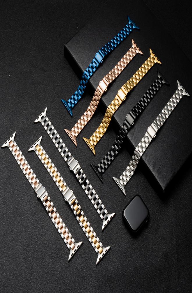 

Suitable for Apple iWatch SE 1 2 3 4 5 6th generation small waist threebead stainless steel strap ladies Watch Bands3146541