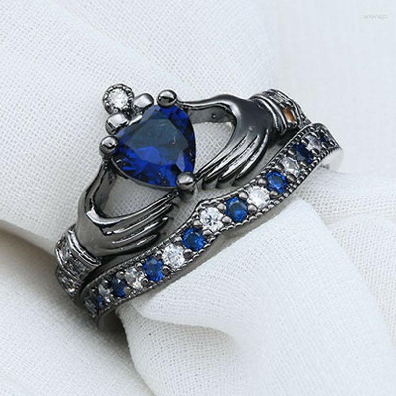 

Wedding Rings Fashion Double Layer Set Ring Women's Hand-held Heart Crown Size 5-12
