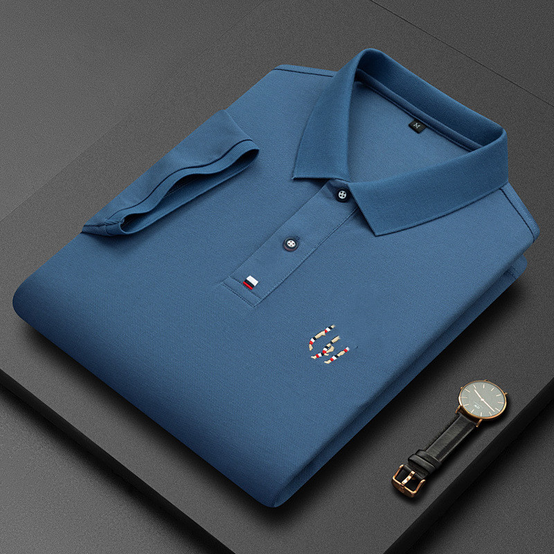 

Men's Polos Summer Breathable Jacket Luxury Men's Cotton Embroidered Business Short Sleeve Shirt Solid Color Lapel Men Casual, Black