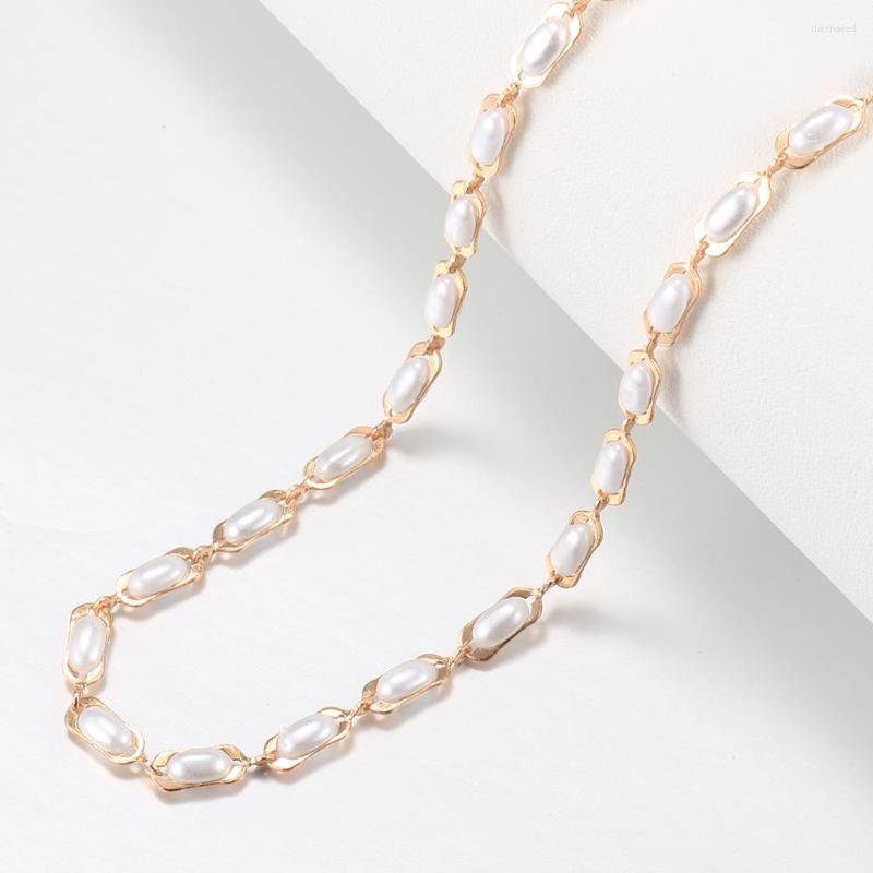 

Chains Women Girls White Pearl Necklace 585 Rose Gold Color Paperclip Link Chain Vintage Jewelry Party Birthday Gifts CN55