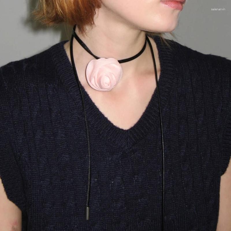 

Chains Fabric Flower Necklaces Choker Soft Necklace With PU Chain Wedding Party Jewelry Gift For Women Teens Girl