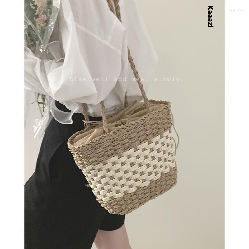

Evening Bags Straw Fashion Versatile Handbag Designer 2023 Summer Shoulder Bag Luxury Woven Women's Crossbody Casual High Quality, Khaki