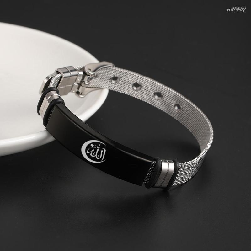 

Link Bracelets 316L Stainless Steel Man Bracelet For Islamic Muslim Moon Wrist Strap Men Men's Bangles On Hand Chain Jewelry Adjustable
