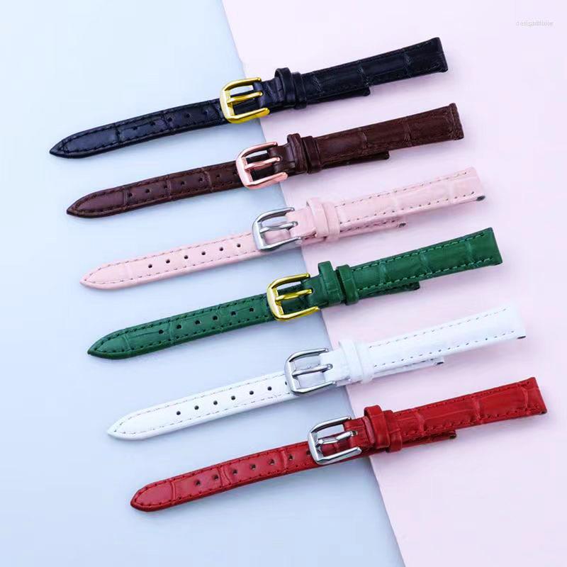 

Watch Bands Genuine Leather Slim For Girls And Student 10mm 12mm14mm16mm18 20mm 24mm Parts Belt Strap Blue Green Purple