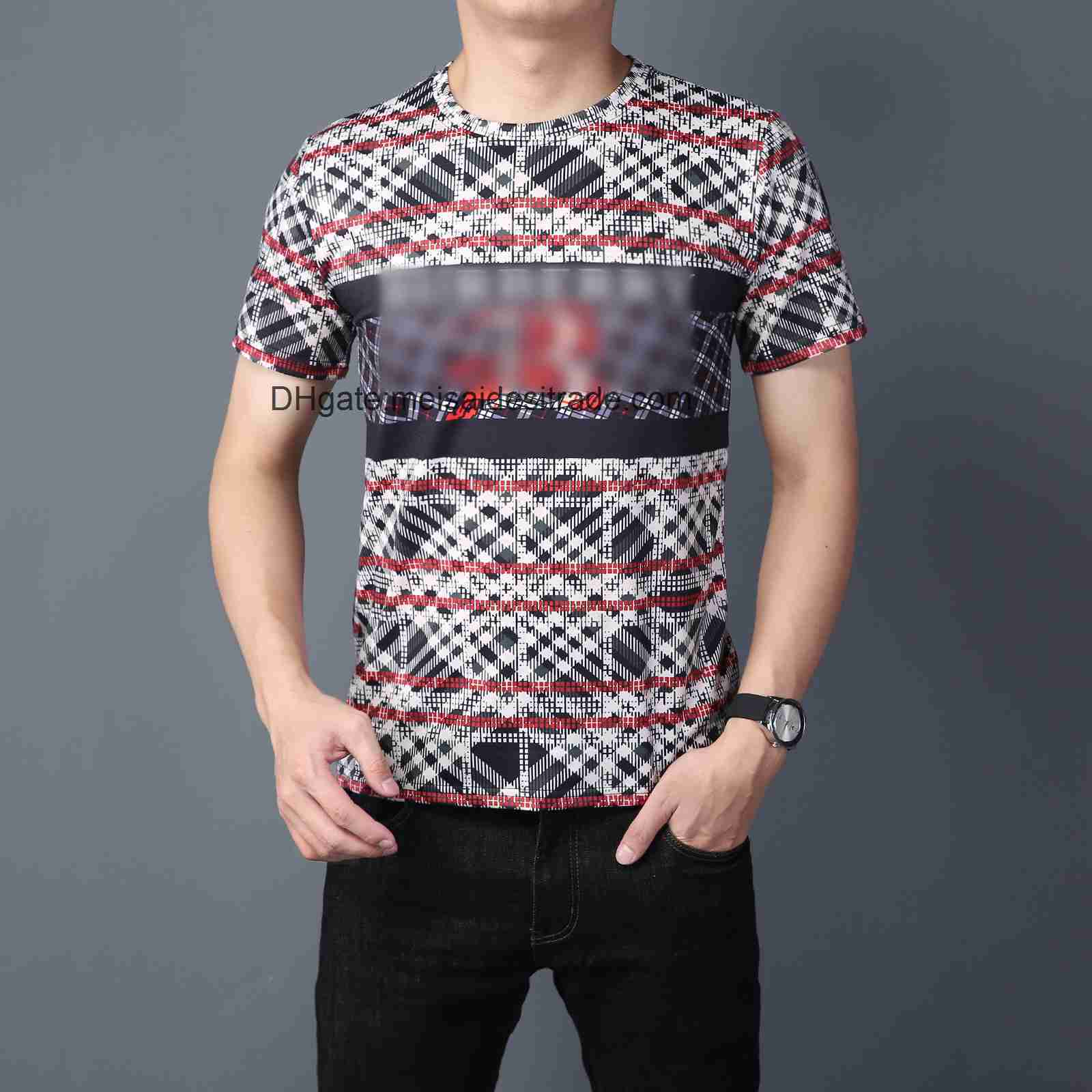 

AAAAA Designer Luxury T-shirt Bur Brand Fashion Brand Men's Short Sleeve BBR Alphabet Digital Printed Round Neck T-shirt Loose Plaid Couple costume, Grey