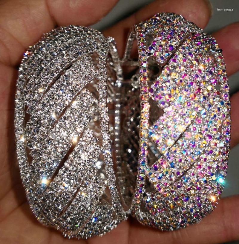

Bangle Clear Rhinestone Bracelet Statement Pageant Wedding Cuff For Women Full Bling Dancing Party JewelryBangle Raym22
