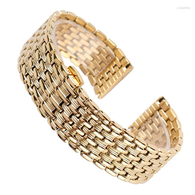 

Watch Bands Luxury Stainless Steel 18/20/22mm Watchband Yellow Gold Strap Push Button Hidden Clasp Solid Link Adjustable 2 Spring Bars