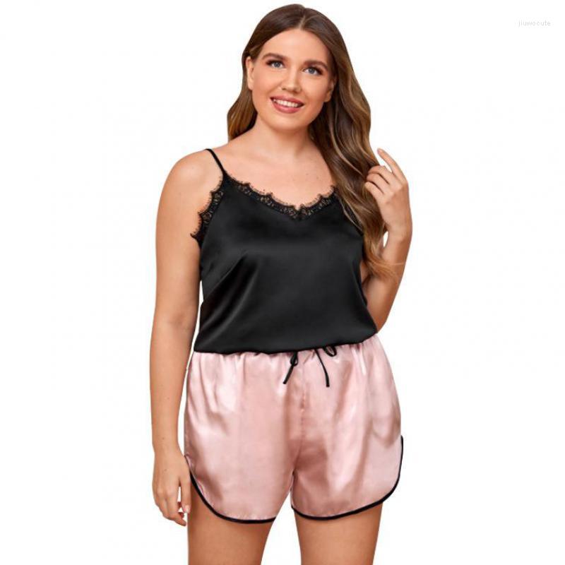 

Women's Sleepwear -4XL V-Neck Pajamas Suspender Cami&Shorts Suit Sexy Women's Nightwear Two-pieces Sleep Set Summer Home Clothes, Style - 3