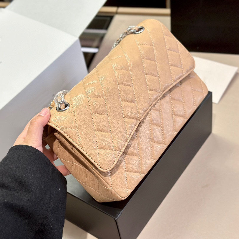 

Designer Classic Caviar Shoulder Bags Caviar Chain Flap Bags Women Shoulder Bag Female Crossbody Handbag Purses Lady Fashion Handbags 0621-222, Black-silver chain&silver buckle