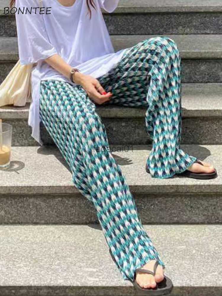 

S3XL Pants Women Spring Plaid Folds Wide Leg High Waist Stylish Allmatch Aesthetic Ladies Baggy Casual Ulzzang L230621, Beige