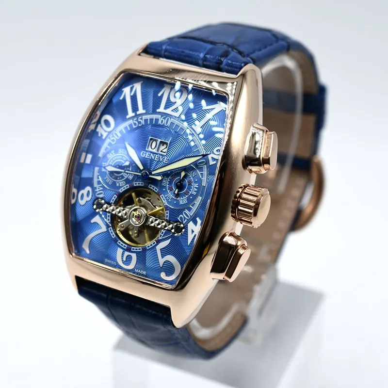

tourbillon automatic mechanical leather mens watches fashion hollow skeleton day date men designer watches wholesale mens gifts saat