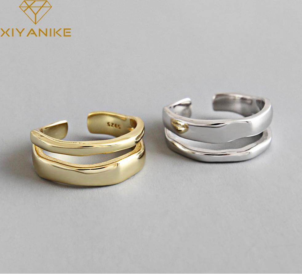 

925 Sterling Silver Trendy Elegant Two Circle Rings for Women Couple Simple Geometric Handmade Jewelry Adjustable6621577