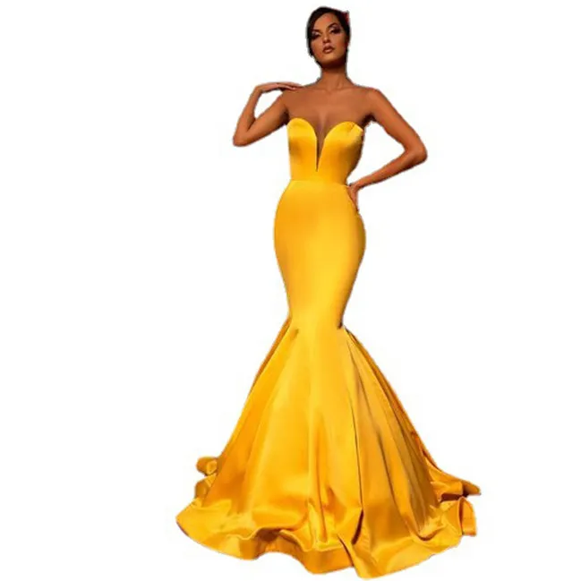 

Gold Mermaid Evening Dresses Beaded off shoulder Prom Formal Party Second Reception Gowns Dress, Yellow