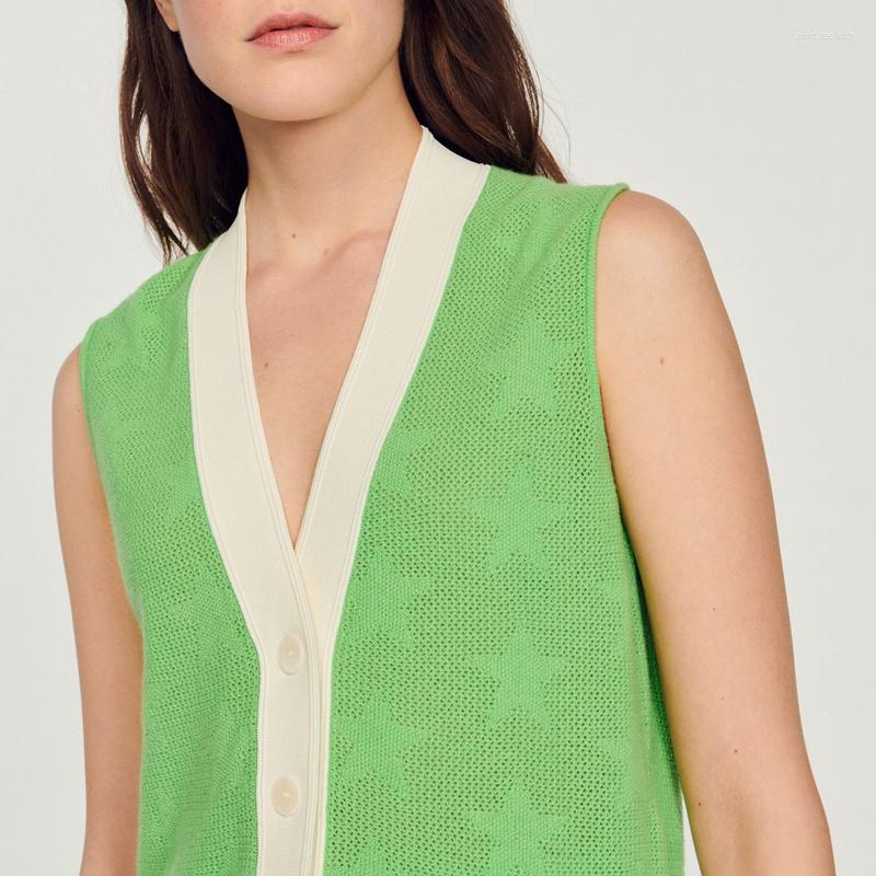 

Women' Knits 2023 Spring And Summer French Stars Embroidered Avocado Green Knitted Cardigan Undershirt Brand, Green and white