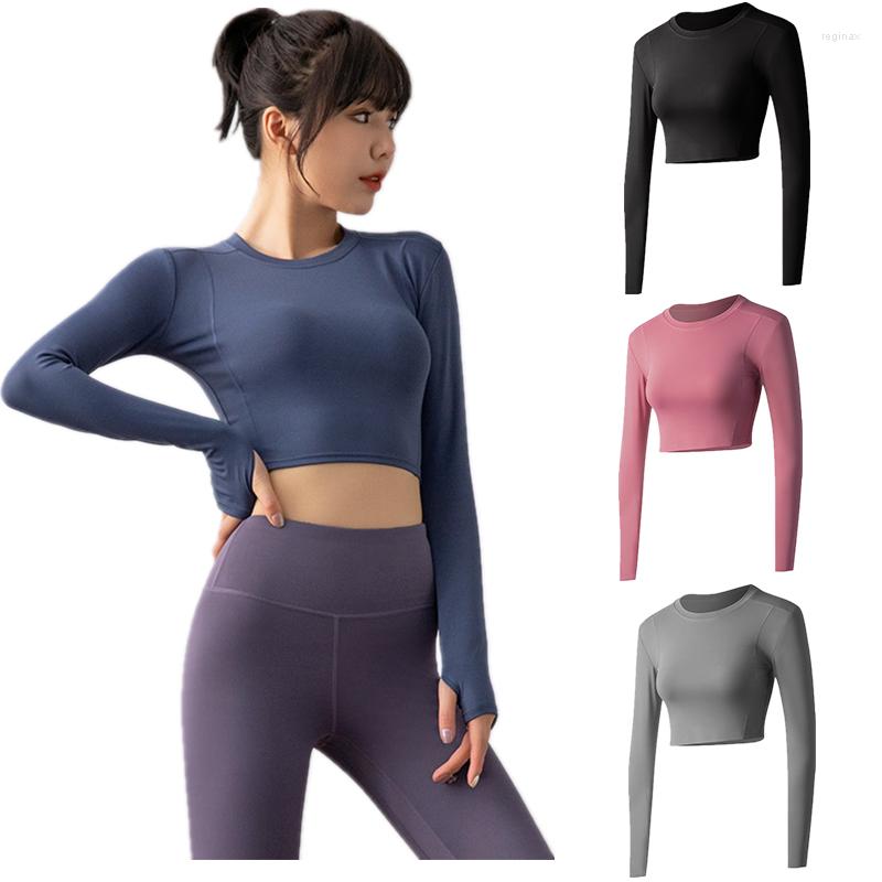 

Active Shirts Long Sleeve Running Crop Top Sexy Exposed Navel Yoga T-shirts Solid Sports Quick Dry Fitness Gym Tops Sport Wear, Lilac colour