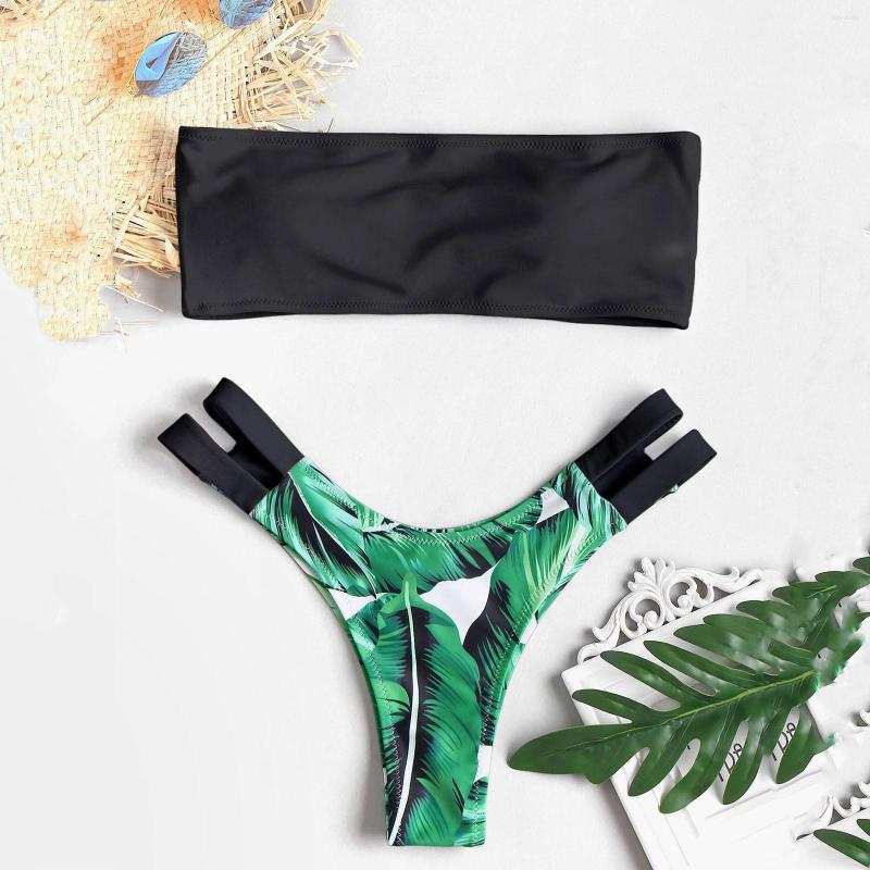 

Women' Swimwear Set Padded Print Floral Bikini Push-Up Swimsuit Women Beachwear Swimwears Tankinis Ladies Swim Tops By Bra Size, Black
