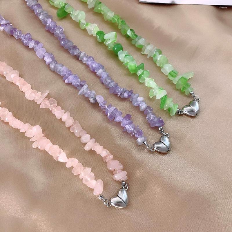 

Choker Nature Stone Beaded Necklace For Women Heart Stainless Steel Button Collar Sweet Love Bohemia Jewelry Gift