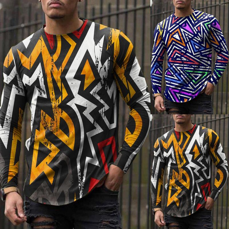 

Men's T Shirts Blouse T-shirt Printed Sleeve Round Men's Casual Neck Spring Top Long, Yellow