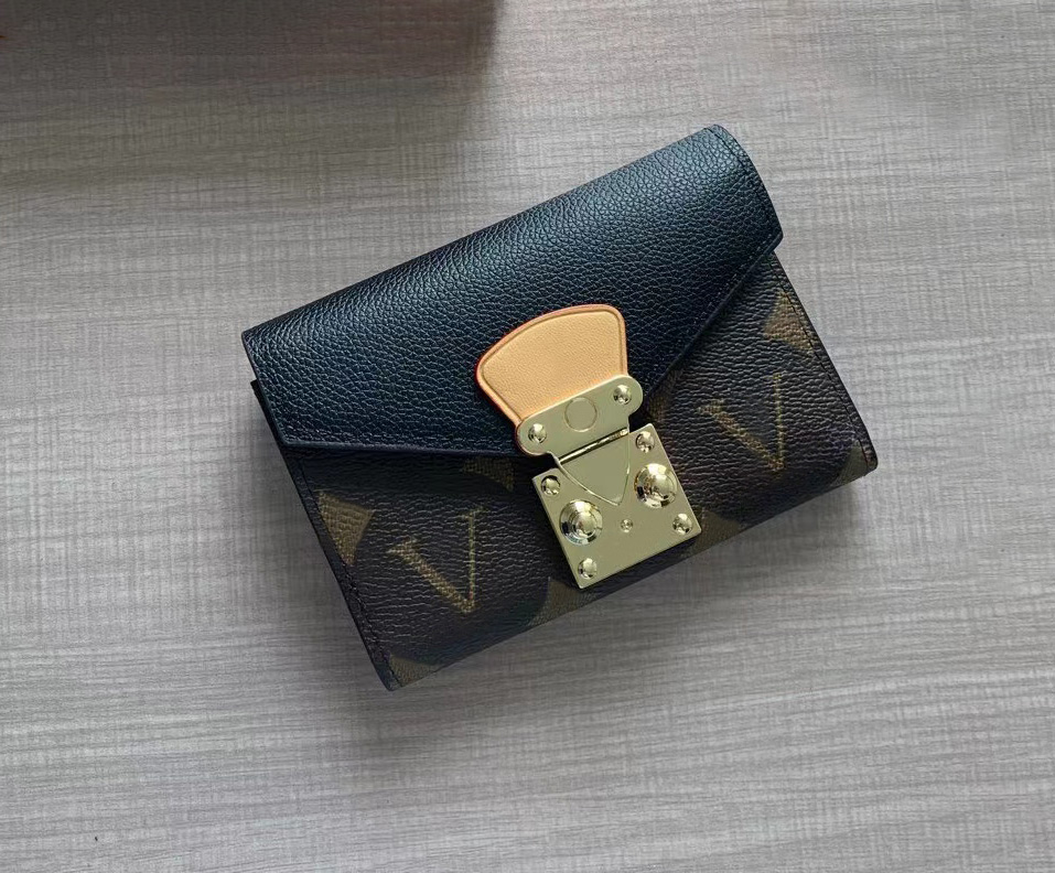 

Designer womens wallets luxurys Pallas short cion purse classic flower letters card holder high-quality fashion ladies S-lock money clutch bags with original box, Brown monogrames -red cover