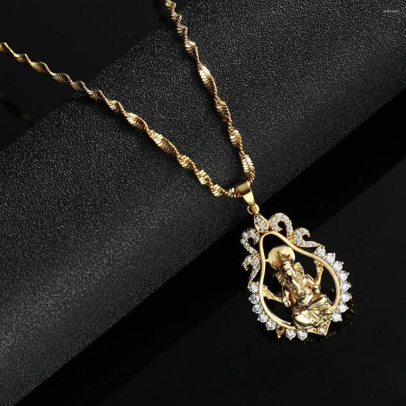 

Pendant Necklaces Hinduism Religious Ganesha Jewelry For Women Girls Gold Color Cubic Zirconia Elephant God